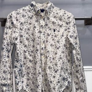 Ralph Lauren White Button-Down Shirt with Gray Floral Print